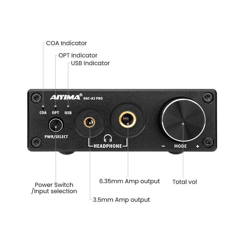 Amplificador de Fone de Ouvido Aiyima Mini Alta Fidelidade Usb Dac Decodificador Áudio 24bit 192khz Lm49720 Ess9018q2m Amp Dc12v Eua - ue Dac-a5 Pro Tpa6120 - Image 2