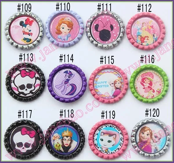 200pcs1 дюймовая мультяшная плоская Бутылочная крышка с персонажами из мультфильмов, плоская бутылочка для самостоятельного изготовления волос, аксессуары для волос