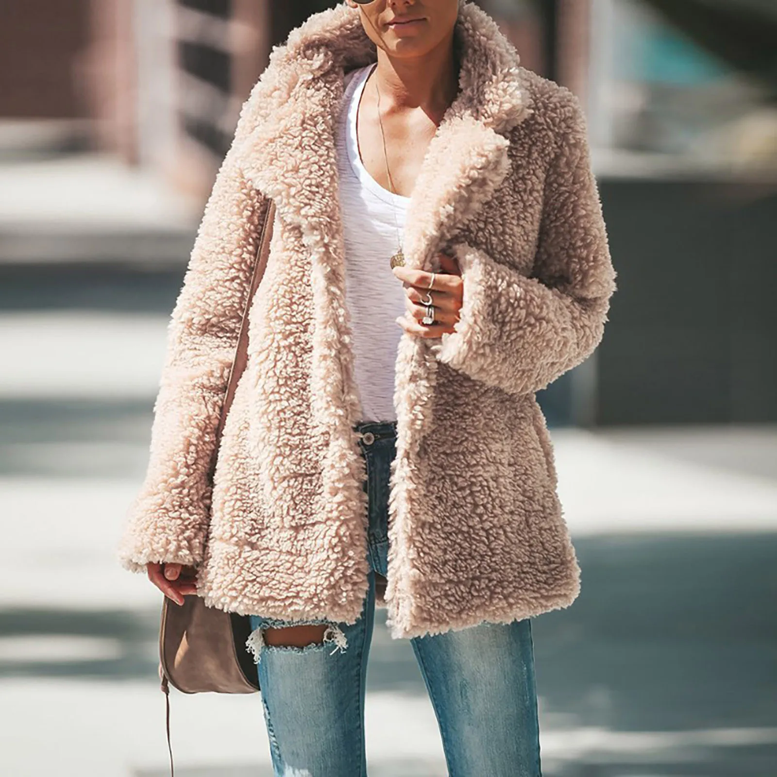 Autumn Winter Plush Coats Women Casual Lapel Loose Long-sleeve Jacket Thick Warm Fur Fleece Outerwear Female Plus Size Coats #4 2
