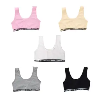 

Kids Cotton Sports Training Bra Underwear Solid Color Letters Printed Scoop Neckline Teenage Puberty Girl Wireless Bralette Vest