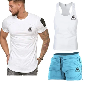 

Fashion logo new style men's 3-piece leisure fitness sports T-shirt vest swim trunks suit summer summer men's swim trunks suit