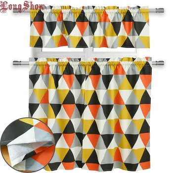 

Home Decorative Gromtric Printing Modern Rod Pocket Kitchen Valance Super Thick Cotton Kitchen Window Cabinet Cupboard Curtains