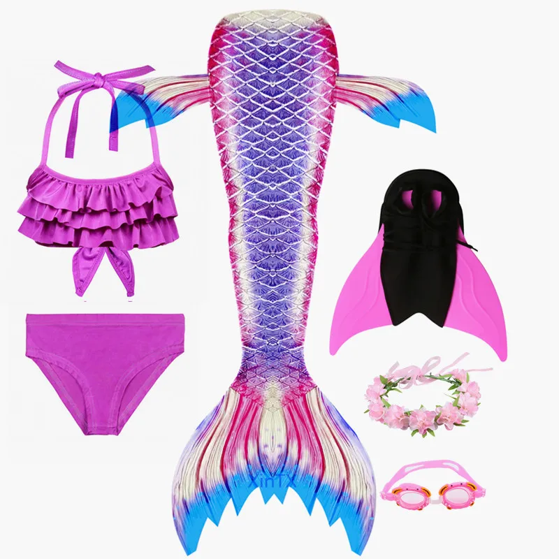 6pcs as picture show NEW Arrival!Kids Ariel Mermaid tails with Monofin Flipper Mermaid Swimming Tails for Children Girls Summer Beach Wear Swimsuits - Цвет: 6pcs as picture show