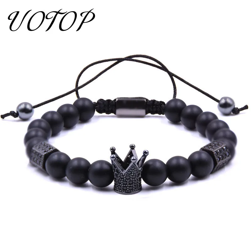 

UOTOP 2019 New Anil Arjandas Micro Pave CZ Crown Charm Bracelet Natural Stone Men Adjustable Braided Macrame String Bracelets