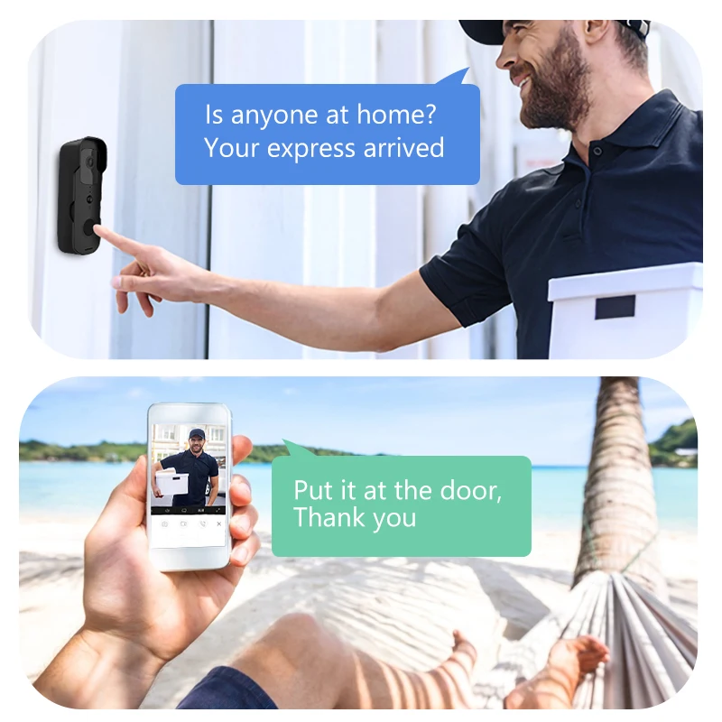 Timbre de puerta inteligente con cámara de seguridad para el hogar, timbre de puerta con vídeo, impermeable IP54, intercomunicador, visión nocturna, IP, WiFi, inalámbrico - Imagen 3