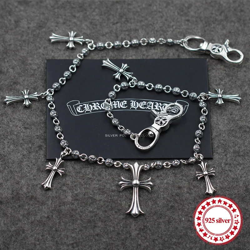 Мужские брюки с цепочкой из стерлингового серебра 925 пробы, классический стиль в стиле хип-хоп, панк, армейский цветок, подарок для влюбленных