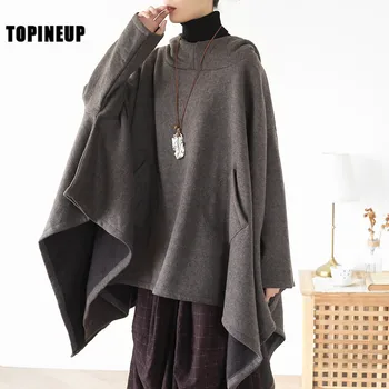 

New Chic Autumn Women Irregular Loose Tops lady Long Sleeve cloak style pullover