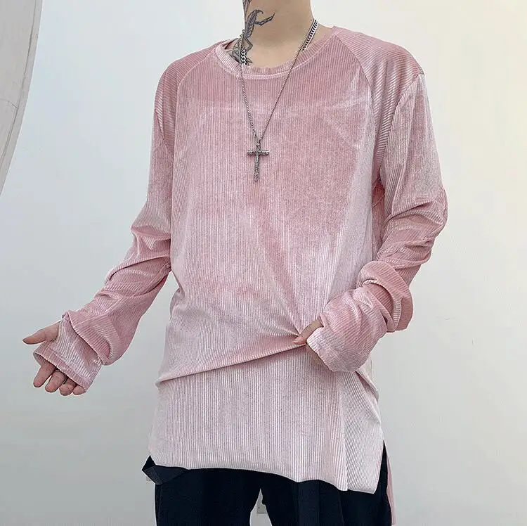 Harajuku эластичная Мужская футболка с круглым вырезом и длинным рукавом в стиле пэчворк, модная мужская футболка для мужчин, мужские топы, футболки, мужская одежда