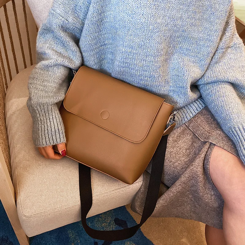 

Bag 2019 Autumn And Winter New Style Soft Leather Wide-Strap Different Size Bags Simple Versatile Textured Crossbody Bag WOMEN'S