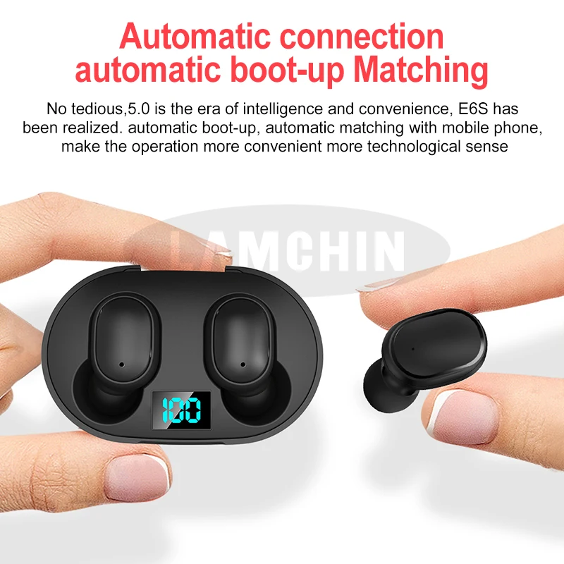 E6S TWS Bluetooth 5 0 Earphone HIFI Stereo Noise Reduction Wireless Earbuds Mini IPX5 Bluetooth Sports Headphone with Mic