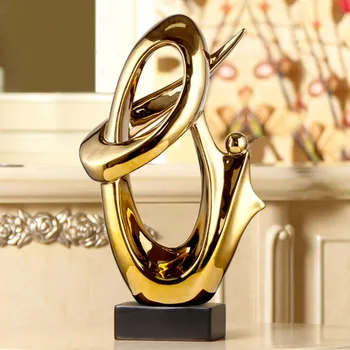 

Luxurious Nordic Abstract Sculpture Geometric Handwork Gold Plating Ceramics Statue Gift Craft Ornament Home Decor X5870
