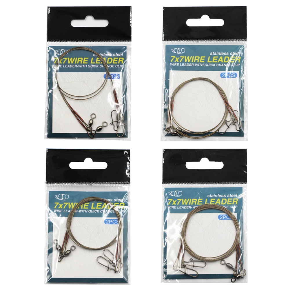 2pcs Stainless Steel Wire Leader Fishing Leash with Rolling Swivels