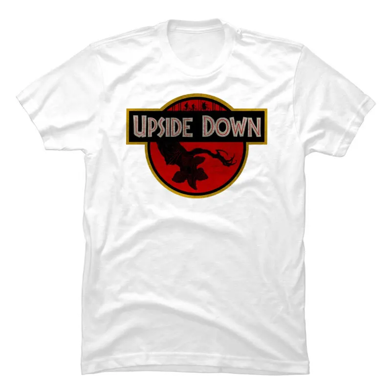 UpsideDownStrangerThingsJurassicPark Pure Cotton Tops Shirt for Men Summer T Shirts Prevalent O Neck Tops Shirts Short Sleeve UpsideDownStrangerThingsJurassicPark white