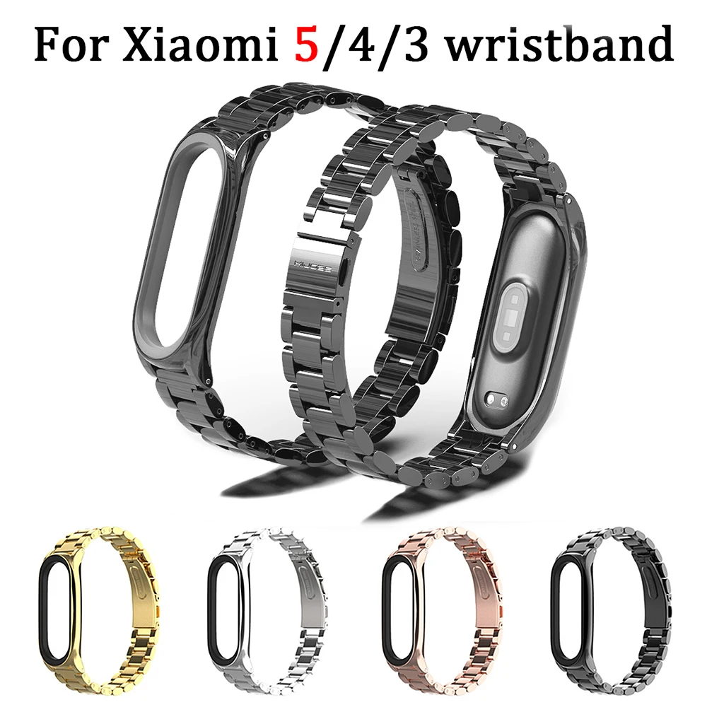 

Watch-band for Xiaomi MI Band 5 Three stainless steel metal strap for MI band 4/3 smart watch wristband replace accessories