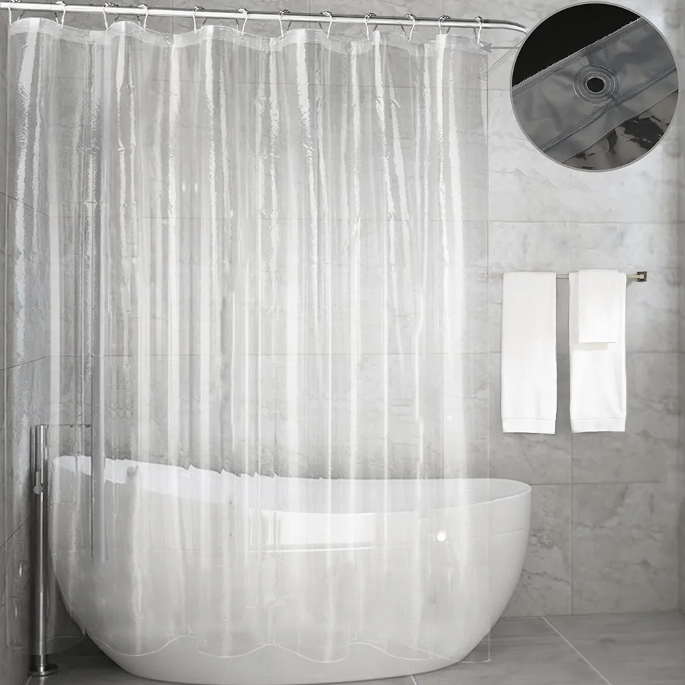 Экологичная прозрачная занавеска для душа PEVA с 12 крючками, металлическая петля, водонепроницаемая утепленная прямая занавеска для дома для ванной для душа