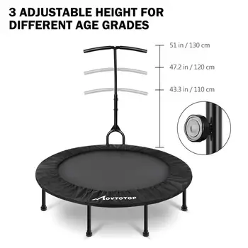 

MOVTOTOP 40 Inches Folding Trampoline With T-shaped Handrail Cardio Round Trampoline Trainer Aerobic Fitness Exercise