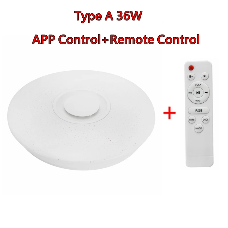 A 36W Remote Control Умный светодиодный bluetooth-динамик с пультом дистанционного управления и регулируемой яркостью RGB, потолочный светильник, панельная лампа, динамик для детской спальни - Цвет: A 36W Remote Control
