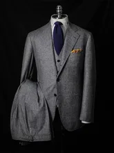 Costume trois pièces pour hommes, classique, gris, formel, veste à carreaux, manteau d'affaires épais, Blazer, smoking de marié de mariage, sur mesure