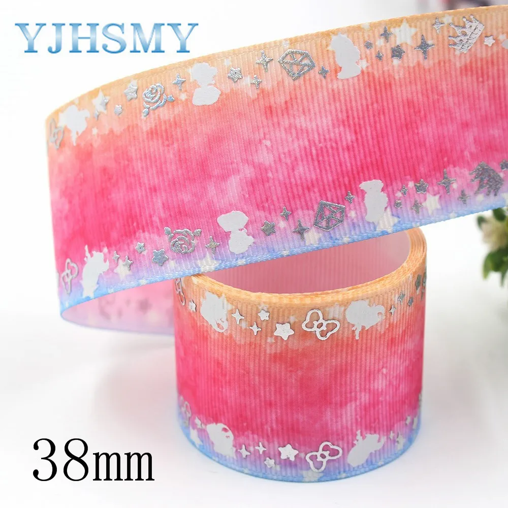 I-191118-2492 YJHMY, I-191118-2492, 38 мм, 5 ярдов Новые Флуоресцентные цветные печатные корсажные ленты, DIY ручной работы головные уборы подарочная упаковка - Цвет: I-191118-2492