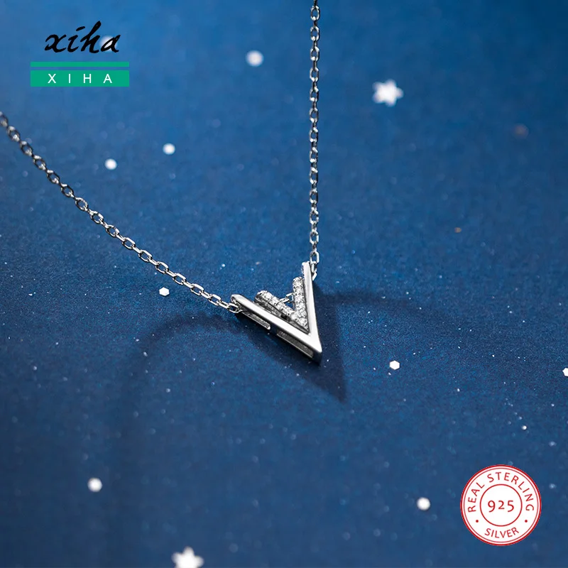 Triangle V Initial Letter Necklaces Women 925 Sterling Silver Chokers Pendant Necklace for Girlfriend Teens Dainty Cute Jewelry | Украшения