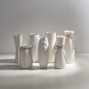Modern Minimalist White Hemp Rope Ceramic Vase Dried Flower Flower Arrangement Crafts Living Room Interior Decoration Ornaments 1