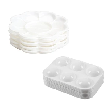 

New-5Pcs Plastic Nail Art Paint Color Mixing Palette Plate Disk Essential Tool & 12Pcs PaintPlastic Palettes
