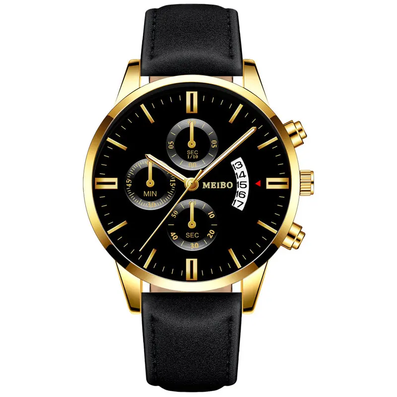 Мужские деловые часы с золотым кожаным ремешком, мужские наручные часы, мужские часы с датой, мужской подарок, Reloj Hombre