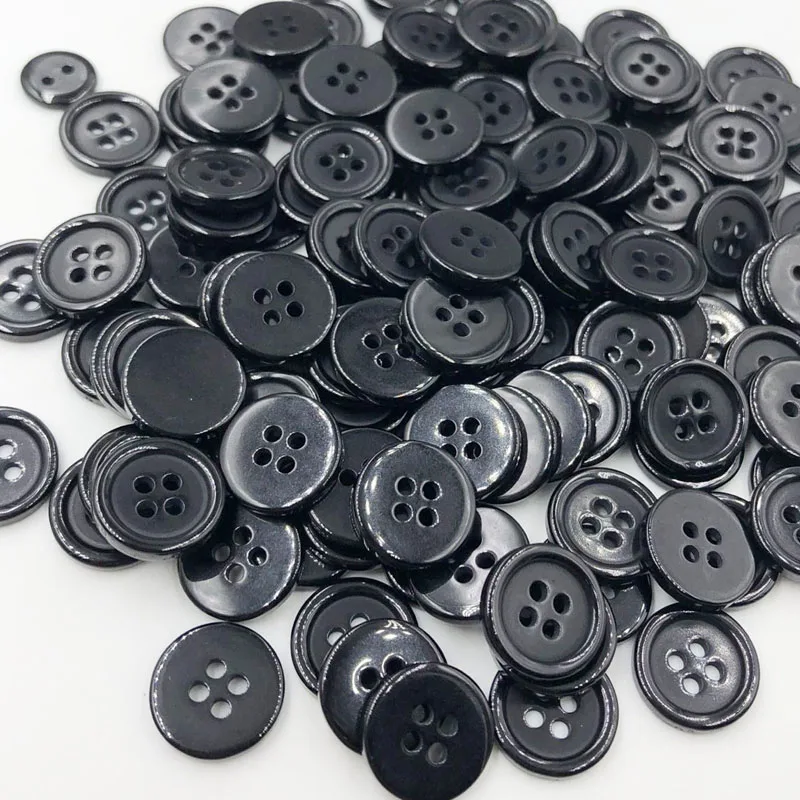50pcs 11/15/18/20/25/30mm Black Color Overcoat Plastic Button 4 holes Craft Sewing PT251 4