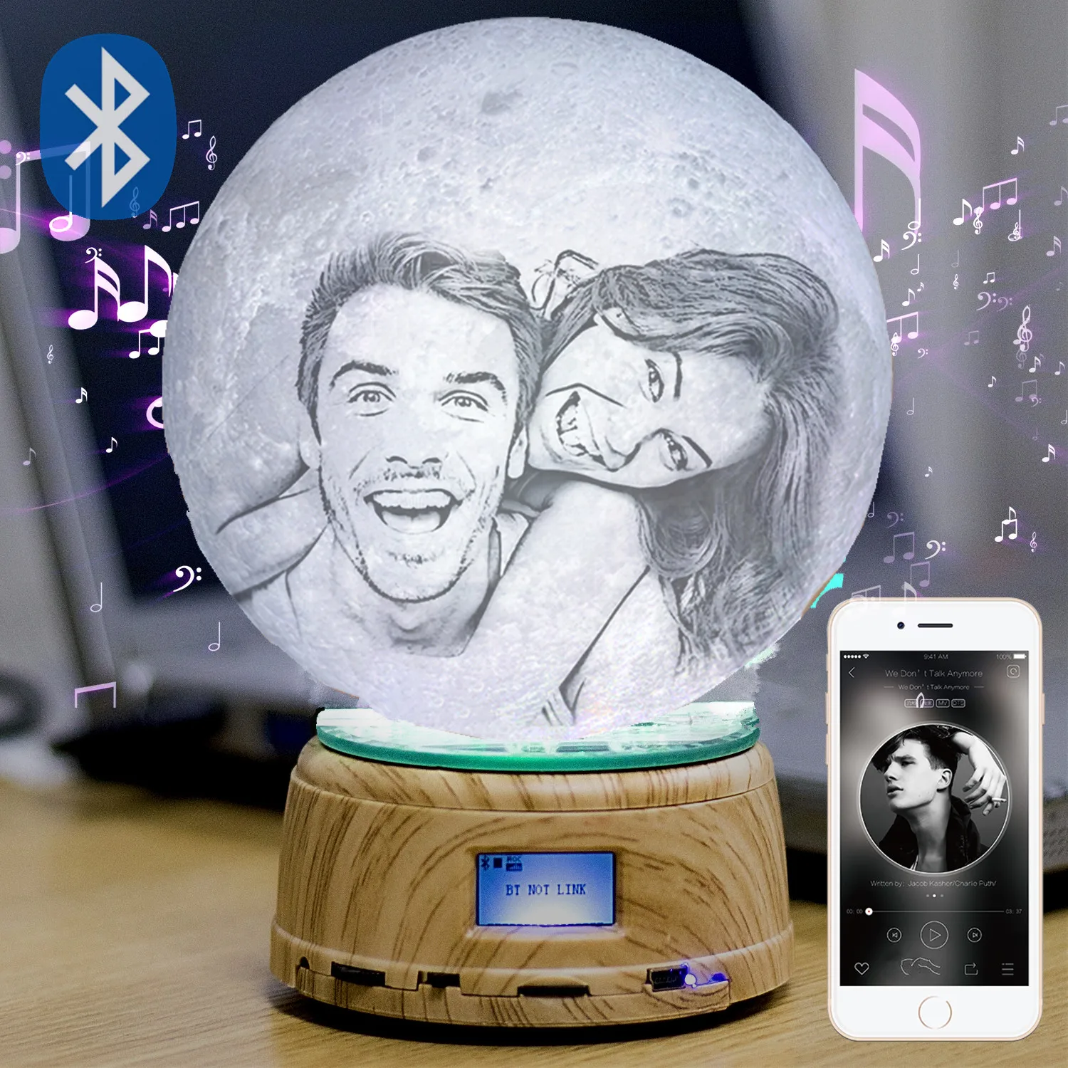 Фото/текст на заказ ночсветильник луна 3D печать свет светодиодная Bluetooth
