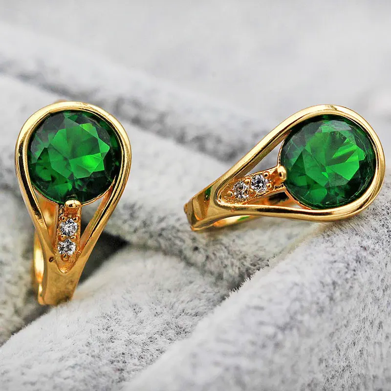 

New Statement Hot Fashion Jewelry Hoop Earrings Women Bohemian Gold Earrings Green Zircon Indian Water Drop Earrings OBS1532