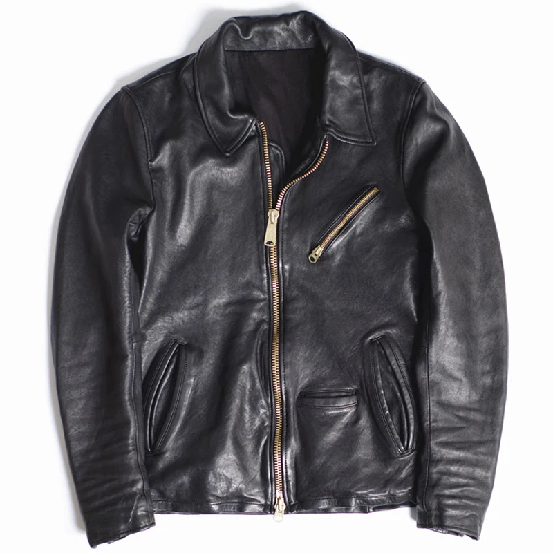

2020 Biker Mens Real Sheepskin Leather Jacket Coats European Streetwear Motorcycle Mans Real Genuine Leather Coats Dropship A566
