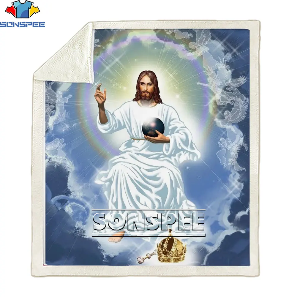 SONSPEE 3D 3D Christ Jesus Printed Blanket God Angel Saint Child Fashion Single Dormitory Quilt Air Conditioning Sofa Bedding hip hop men sweatshirt hoodie streetwear jesus letter print fashion pullover winter harajuku funny hoodeds men women sweatshirt