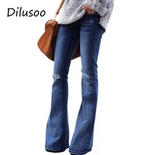 Dilusoo женские расклешенные джинсы со средней талией Эластичные Обтягивающие рваные джинсы женские брюки карандаш повседневные джинсы