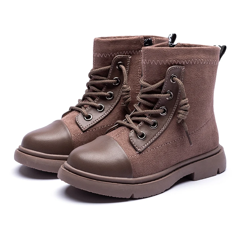 

ULKN girls shoes 6553 winter models plus cotton children's fashion boots 26-36 black Martens for kids