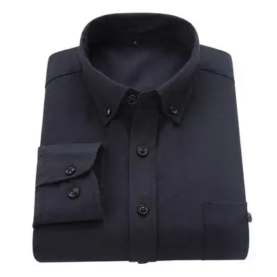 Мужская однотонная оксфордская рубашка с длинным рукавом, английский стиль, один карман, Стандартная посадка, рубашки на пуговицах для мужчин, горячая распродажа - Цвет: Черный