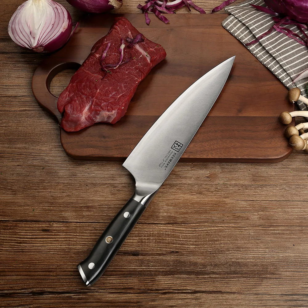 SUNNECKO KEEMAKE 8 дюймов профессиональный нож шеф-повара Жидкий металл 70+ лезвие HRC G10+ S/S ручка кухонные ножи инструменты для приготовления пищи