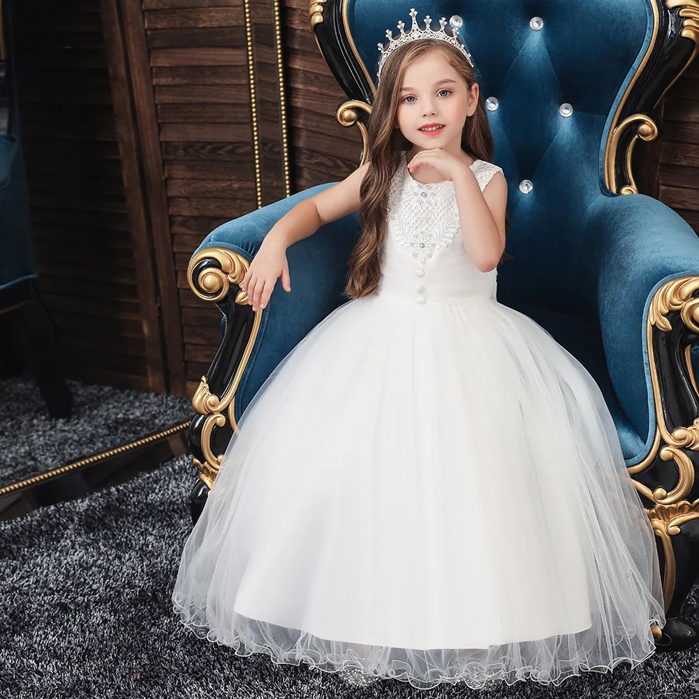 Christmas Performance Long Evening Party Elegant Dresses 2019 New Flower Girls Wedding Dress Baby Kids Bow Clothing 3-6-12 Years | Детская