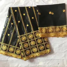 Gold bazin cotton fabrics New design african bazin riche with stones 5+2yards getzner broderie fabric for wedding party dress