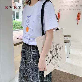 

Women Large Shopping Bag Ladies Canvas Letter Shopping Bag Tote Beach Bags Girls School Bags for Women 2019 Bolsa Reutilizable