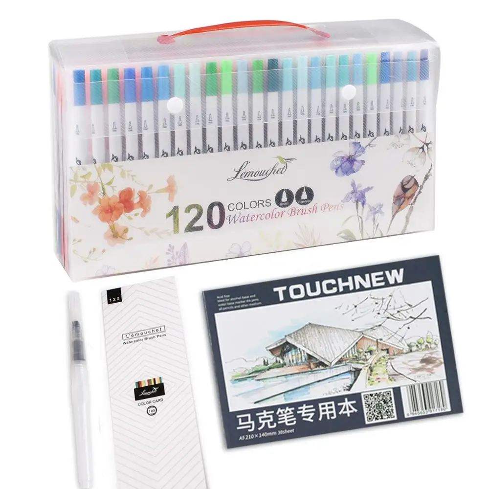 120 Colors Dual Tip Brush Marker Pens Fineliner Watercolor Art Markers Calligraphy Coloring Drawing Art Supplies with Marker Pad