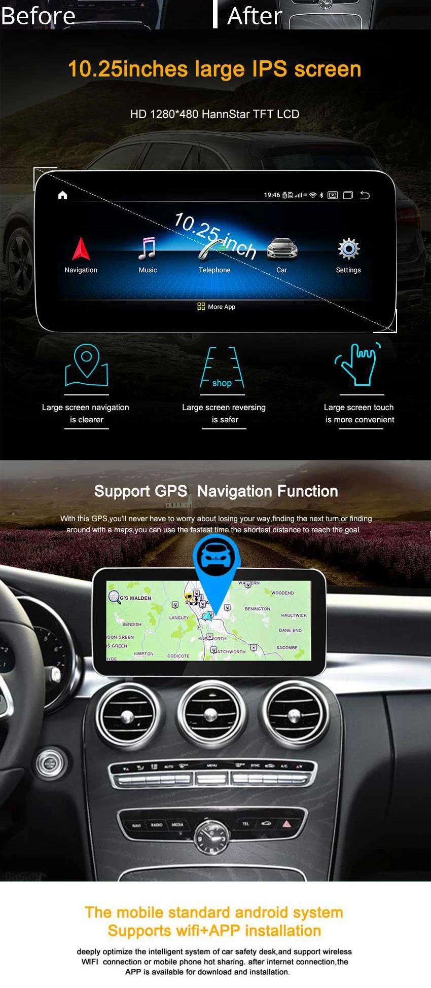 Android 9,0 Qualcomm10.25 дюймов экран монитор автомобиля gps навигация для Mercedes Benz C GLC V-18 автомобильный мультимедийный плеер