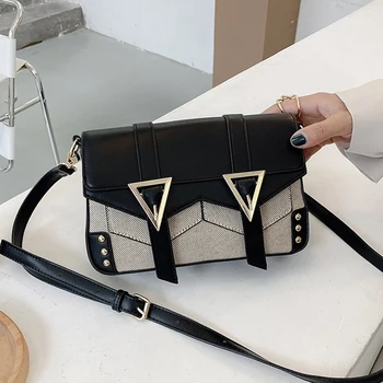 

2020 new splicing small square bag designer luxury handbag high quality leather shoulder bag retro lady messenger bag