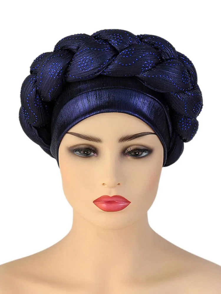 BUSHRA African Turban Cap Braided Aso Oke Gele Head Wrap Already Made Auto Headtie Nigerian Female Ready To Wear Hair Bonnet