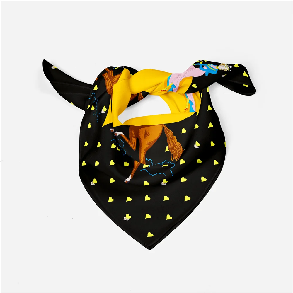 Twill Silk Scarf Woman Lover Heart Painting Square Scarves Wraps Bandana Small Hijab Silk Foulards Tie Headband Neckerchief 53CM 2