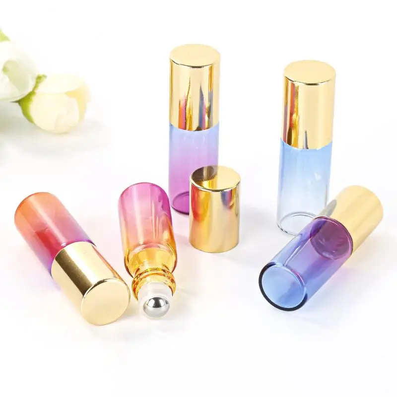 Стеклянный флакон с эфирными маслами градиентного цвета, портативный стеклянный контейнер для парфюма, золотое покрытие, многоразовые флаконы, инструмент для макияжа
