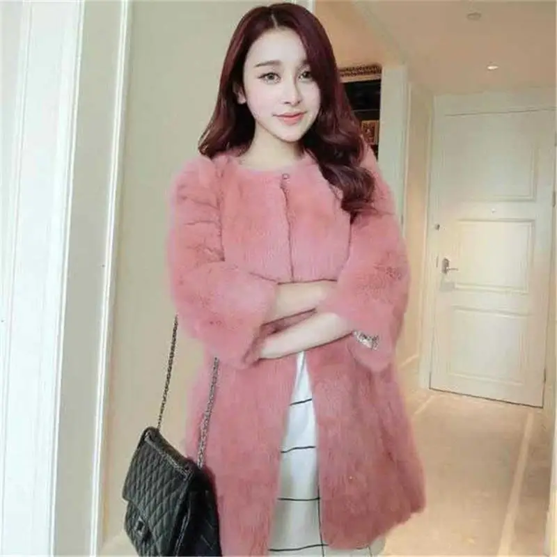 

2019 Fashion New Winter Women Plus Size 4XL Casual Real Rabbit Fur Slim Coat Female Genuine Fur Warm Thicken Jacket Abrigo J111