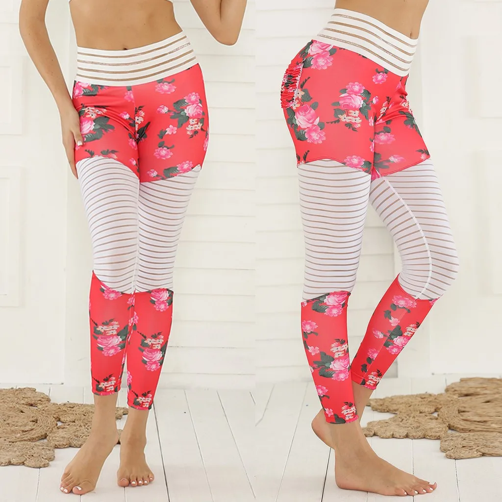 Women's Print Leggings Stitching Stripes Sports Yo ga Pencil Pants joggers Fitness High Waist Leggings Women Trousers Sweatpant