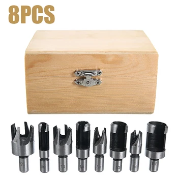

8 Pcs Wood Plug Hole Cutter Chamfered Cutters Drill Bit Set 1/4" 3/8" 1/2" 5/8" Dowel Maker Cutting Tools Carbon Steel Bit