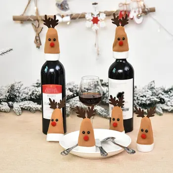 

6Pcs Santa Wine Bottle Dust Cover Cute Santa Claus Wine Bottle Dust Cover Christmas Decor for Home Dinner Home Table