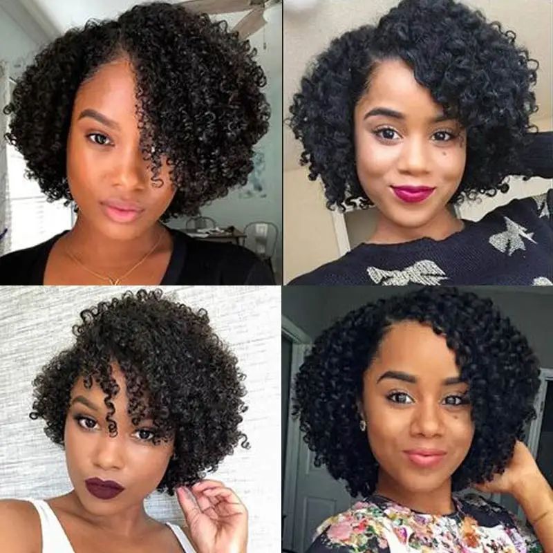 Rebecca Afro Kinky Curly Hair Peruvian Human Remy Hair Wigs Machine Made Short Human Hair Wigs For Women Nature Black Color